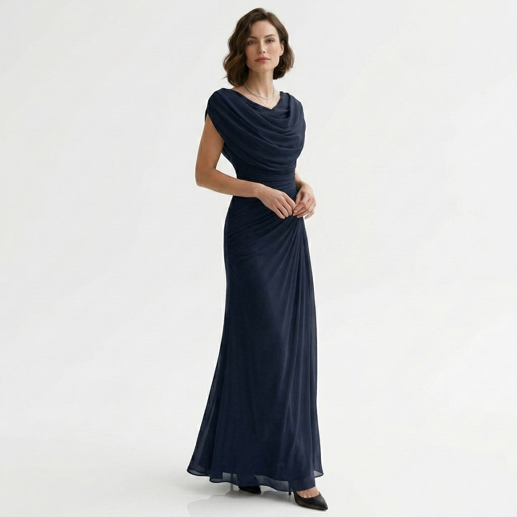 Sukienka maxi z drapowanym dekoltem cowl | Marszczona talia | Elegancja