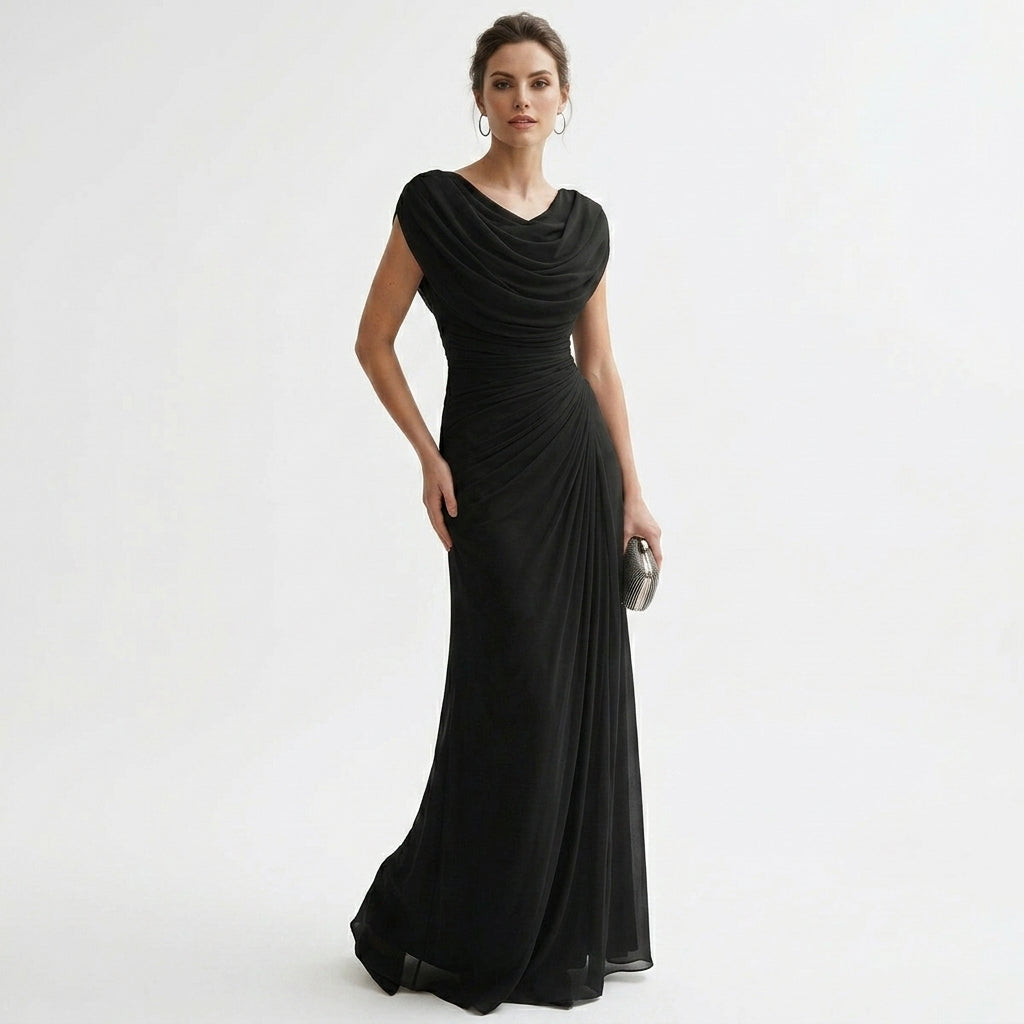 Sukienka maxi z drapowanym dekoltem cowl | Marszczona talia | Elegancja