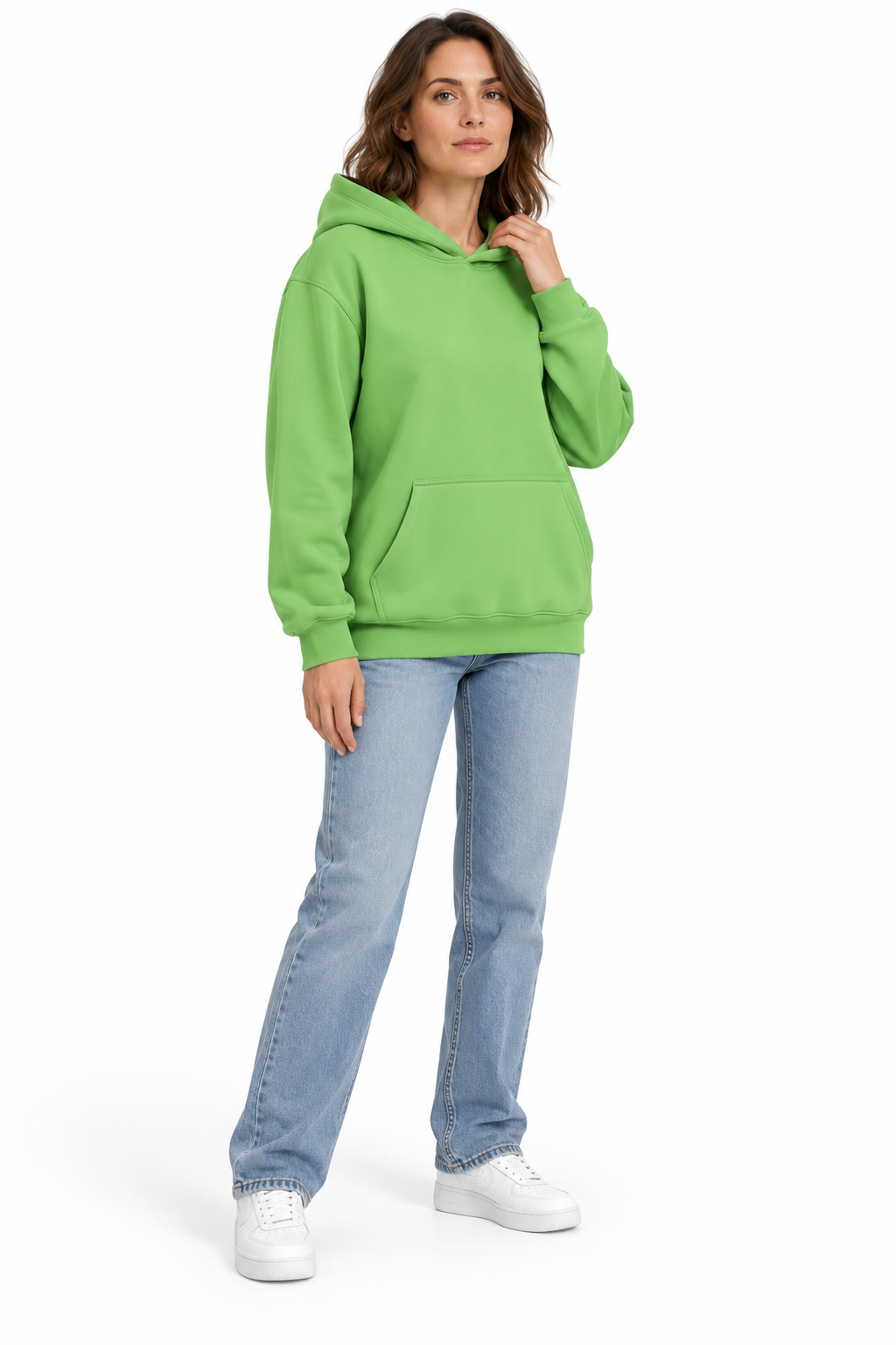 Gładka bluza z kapturem unisex o luźnym kroju — Zielony — zdjęcie studyjne